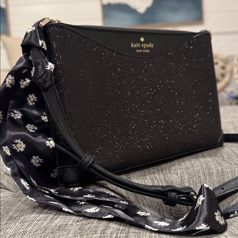 Kate Spade Bag Shimmy Glitter Black Sparkle Crossbody - Picture 3 of 17